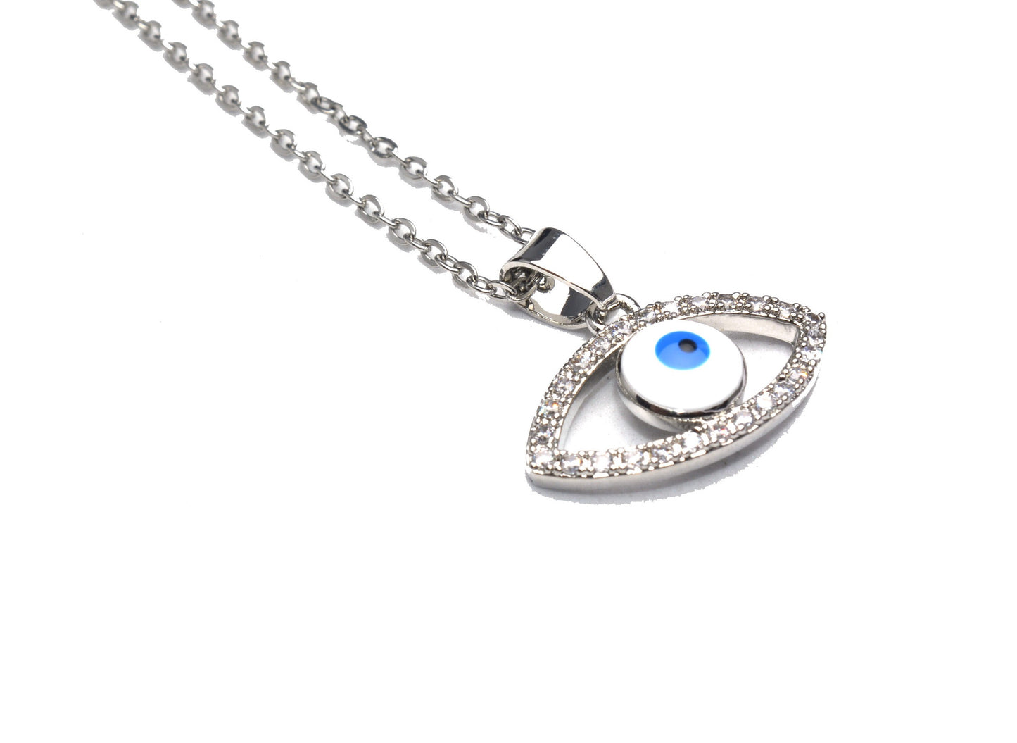 Blue and White Evil Eye Studded AD Necklace Chain Pendant