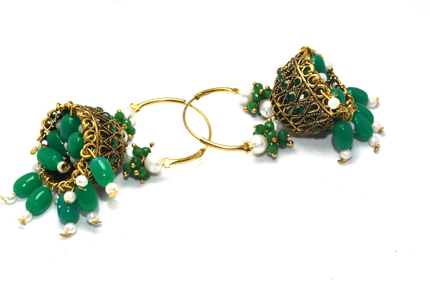 Premium Stones Studded Beads Hangings Hoop Jhumka Earrings