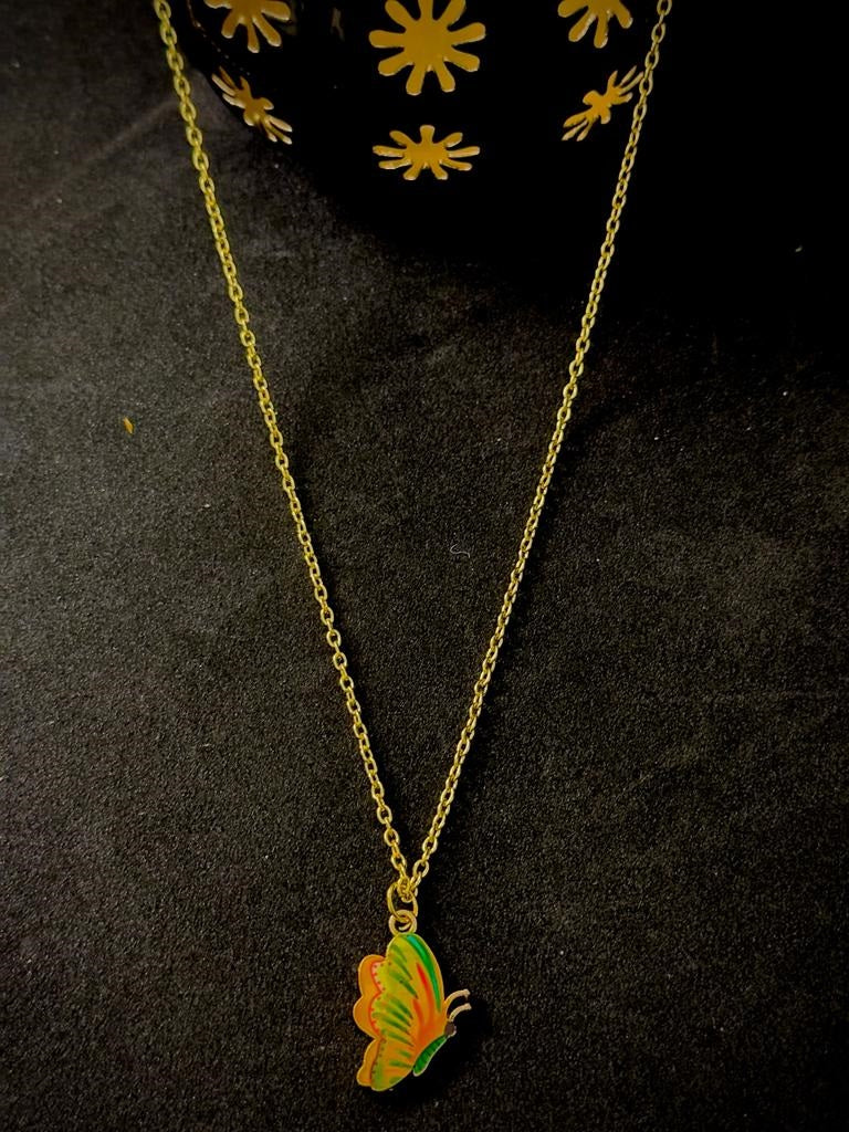 Enamelled Style Butterfly Necklace Chain Pendant