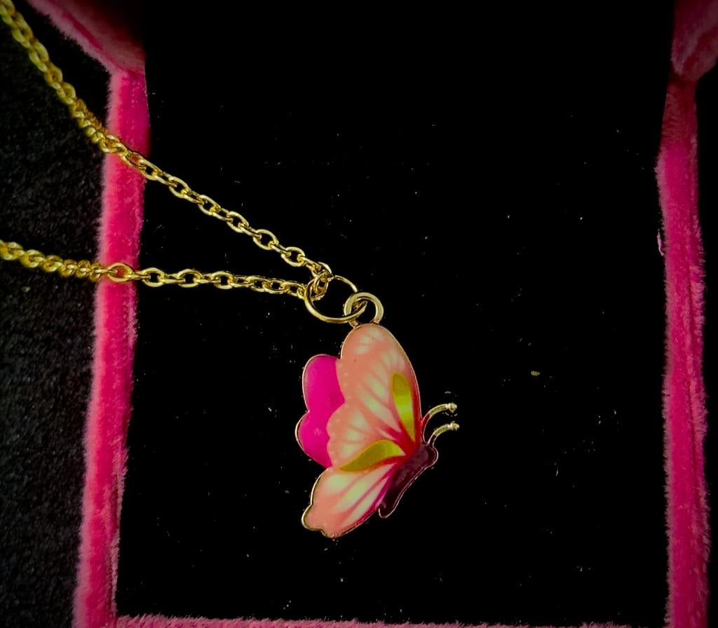 Enamelled Style Butterfly Necklace Chain Pendant