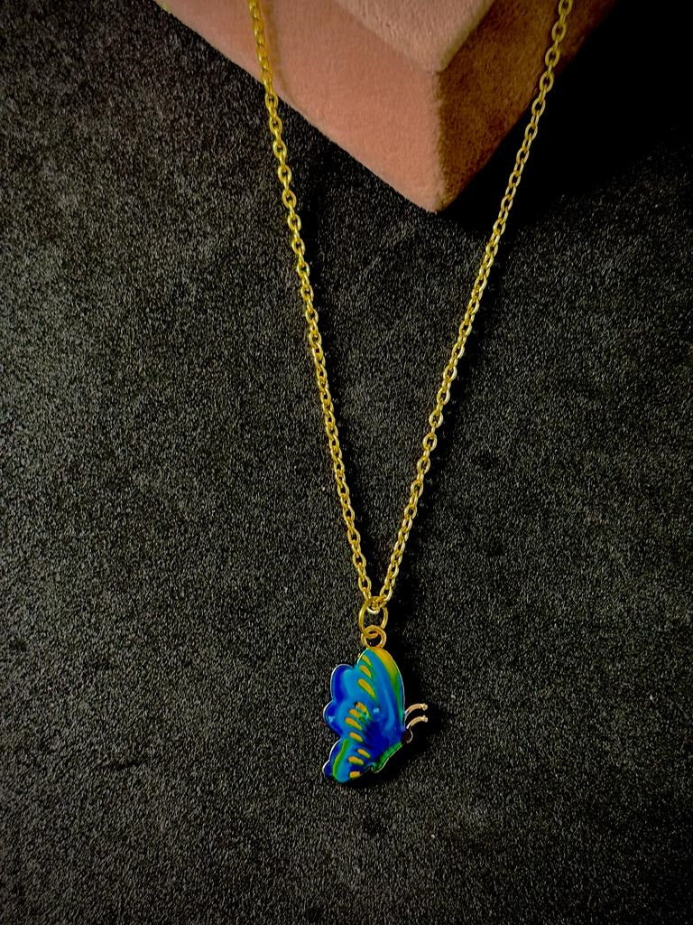 Enamelled Style Butterfly Necklace Chain Pendant