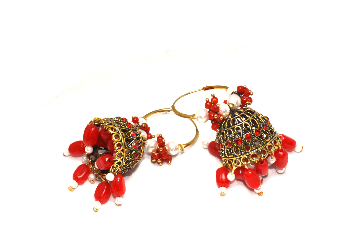 Premium Stones Studded Beads Hangings Hoop Jhumka Earrings
