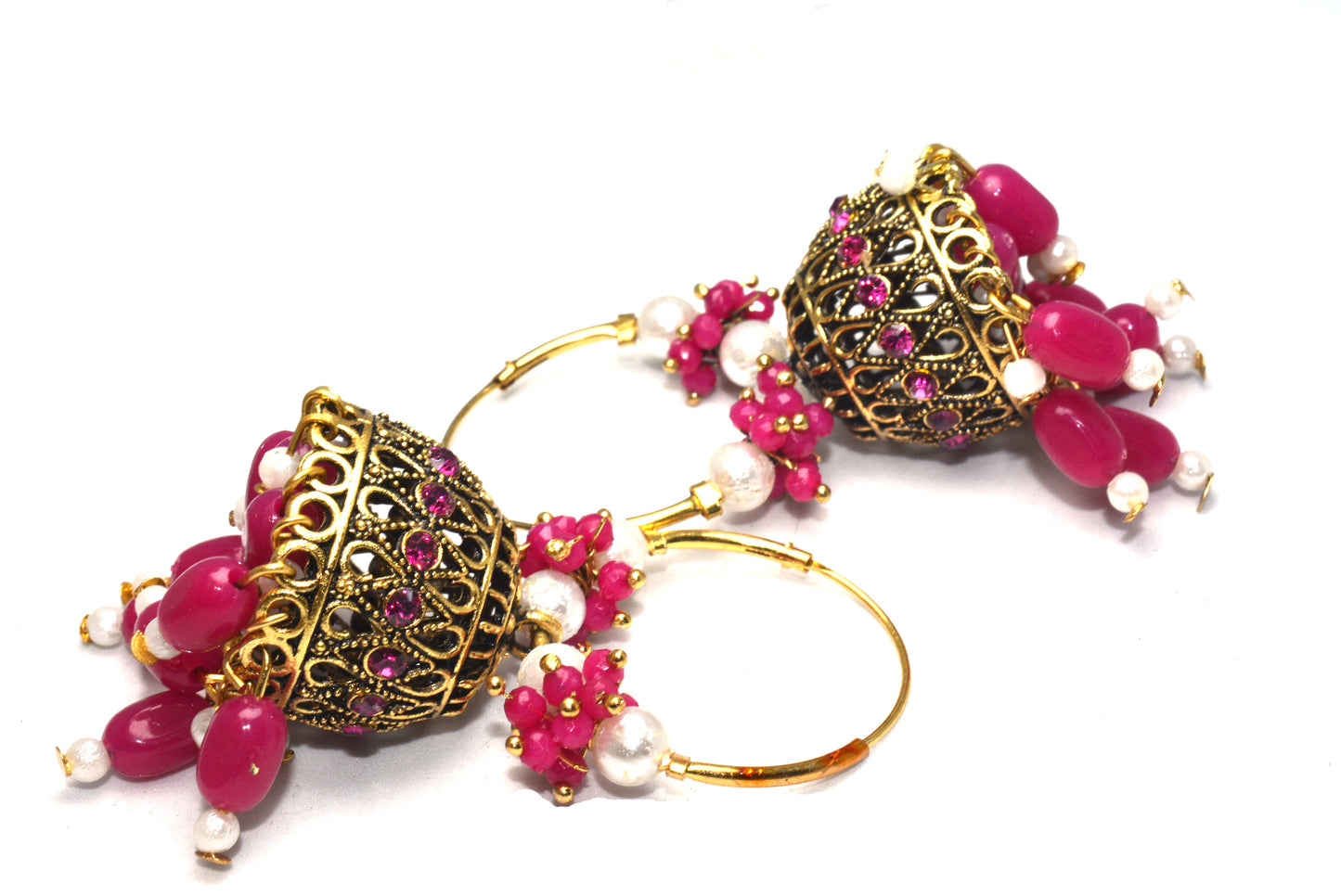 Premium Stones Studded Beads Hangings Hoop Jhumka Earrings