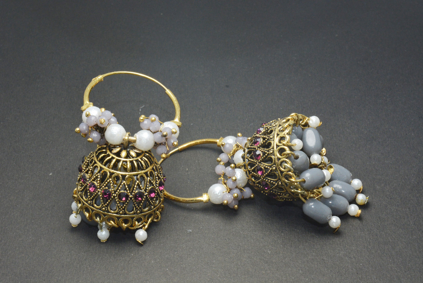 Premium Stones Studded Beads Hangings Hoop Jhumka Earrings
