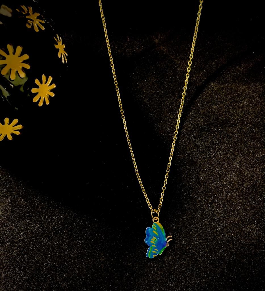 Enamelled Style Butterfly Necklace Chain Pendant