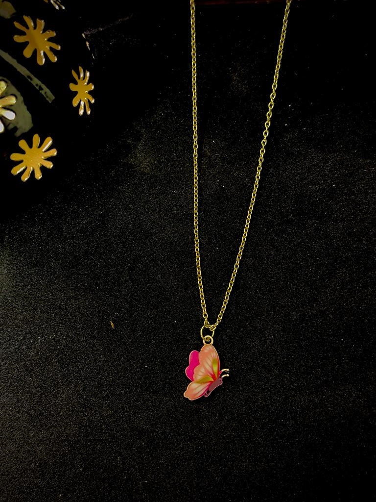 Enamelled Style Butterfly Necklace Chain Pendant