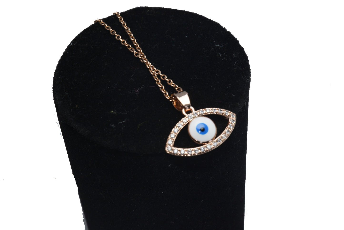 Blue and White Evil Eye Studded AD Necklace Chain Pendant