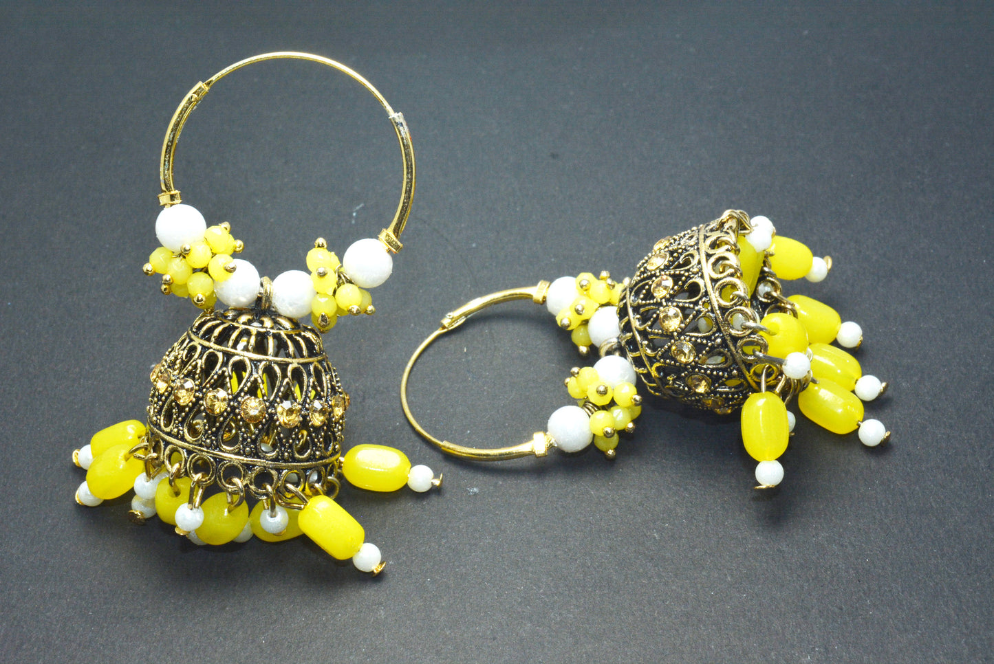 Premium Stones Studded Beads Hangings Hoop Jhumka Earrings