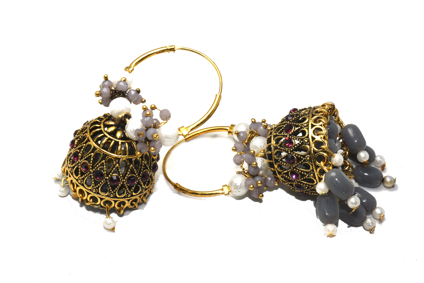 Premium Stones Studded Beads Hangings Hoop Jhumka Earrings