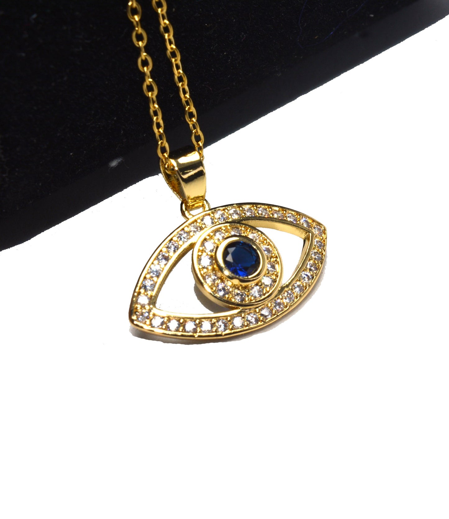 Blue Stone Studded AD Evil Eye Necklace Chain Pendant
