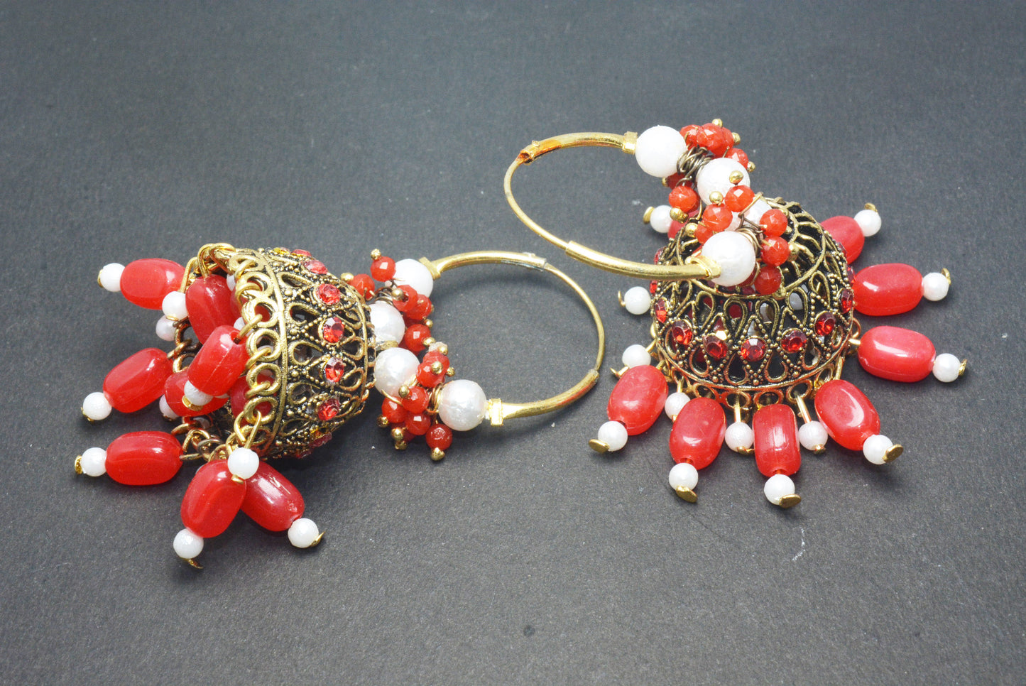 Premium Stones Studded Beads Hangings Hoop Jhumka Earrings