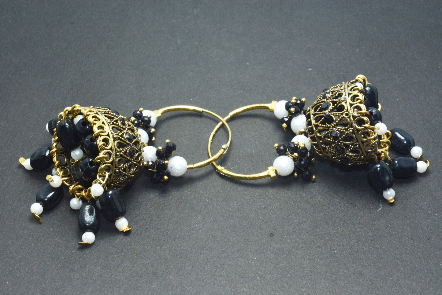 Premium Stones Studded Beads Hangings Hoop Jhumka Earrings