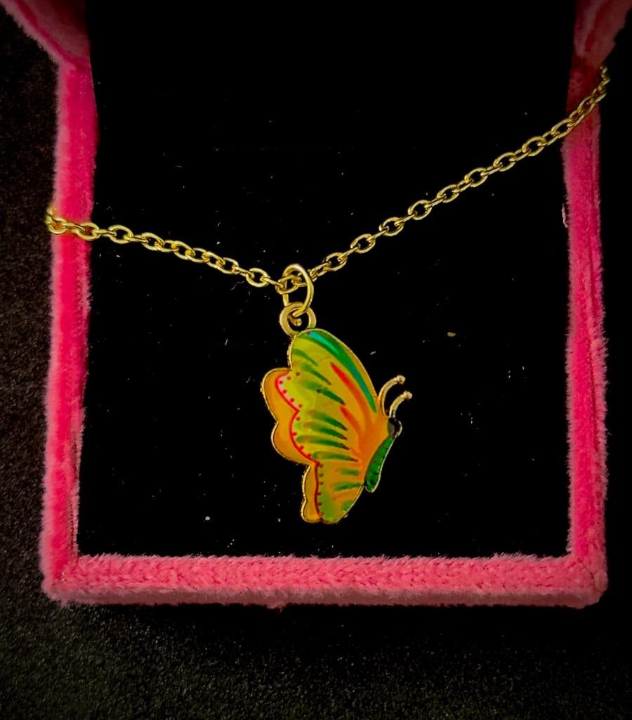 Enamelled Style Butterfly Necklace Chain Pendant