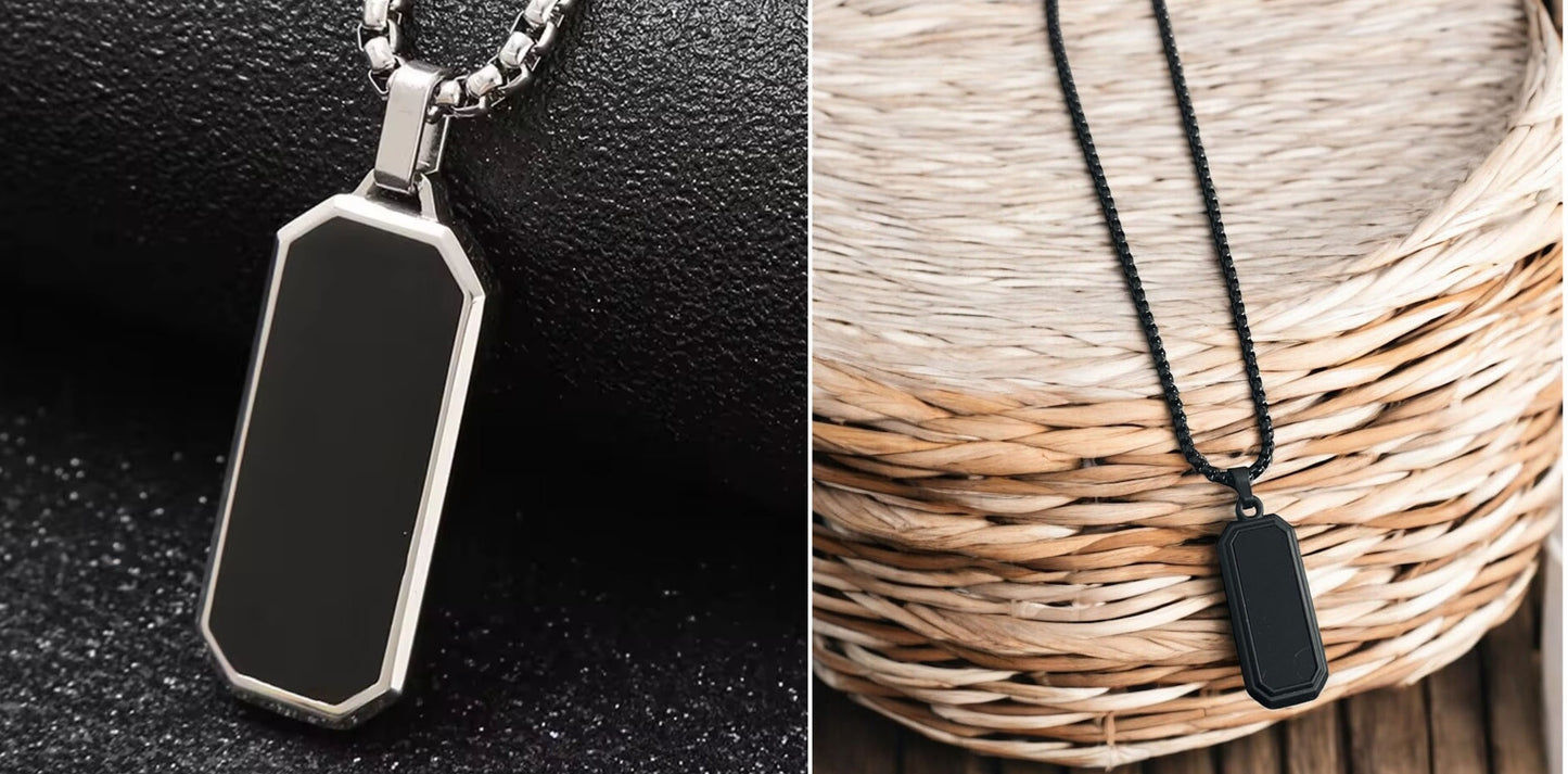 Rectangular Black Glass Cut Necklace Pendent Chain