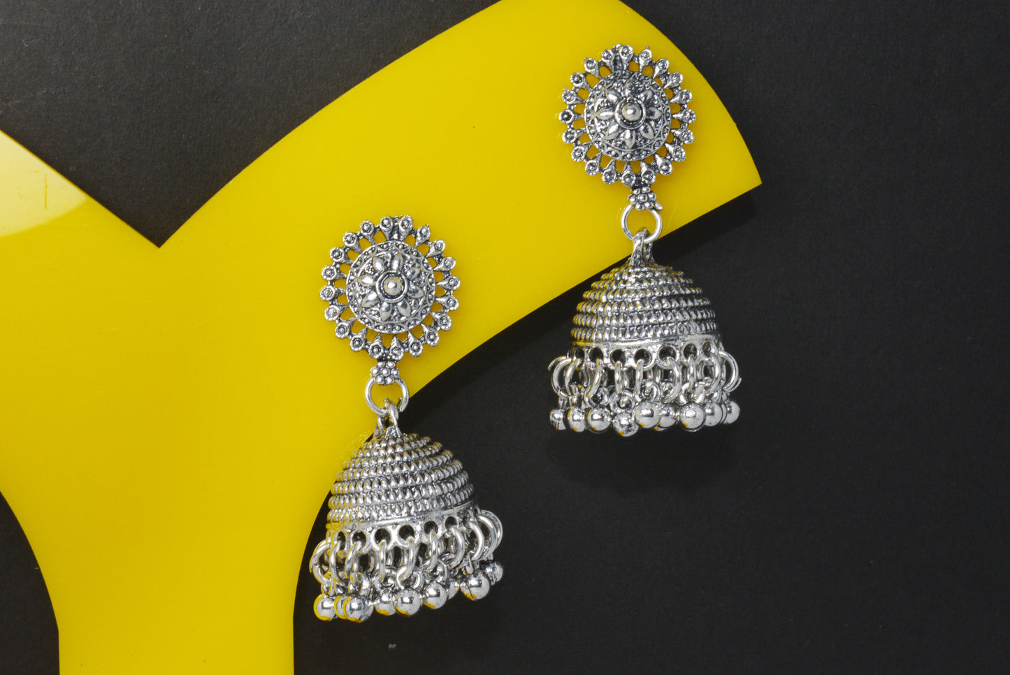 Oxidised Long Peacock Necklace Choker Set With Jhumka Earrings