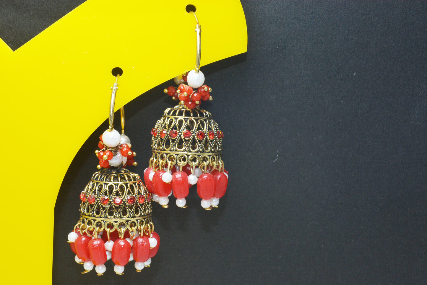 Premium Stones Studded Beads Hangings Hoop Jhumka Earrings