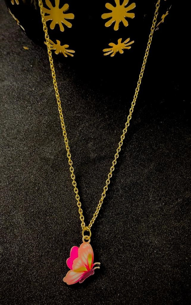 Enamelled Style Butterfly Necklace Chain Pendant