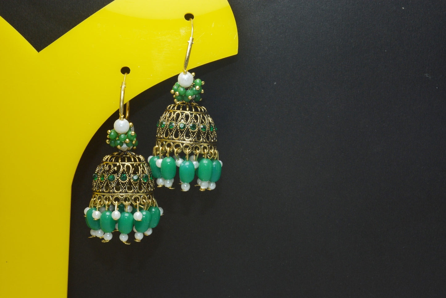 Premium Stones Studded Beads Hangings Hoop Jhumka Earrings