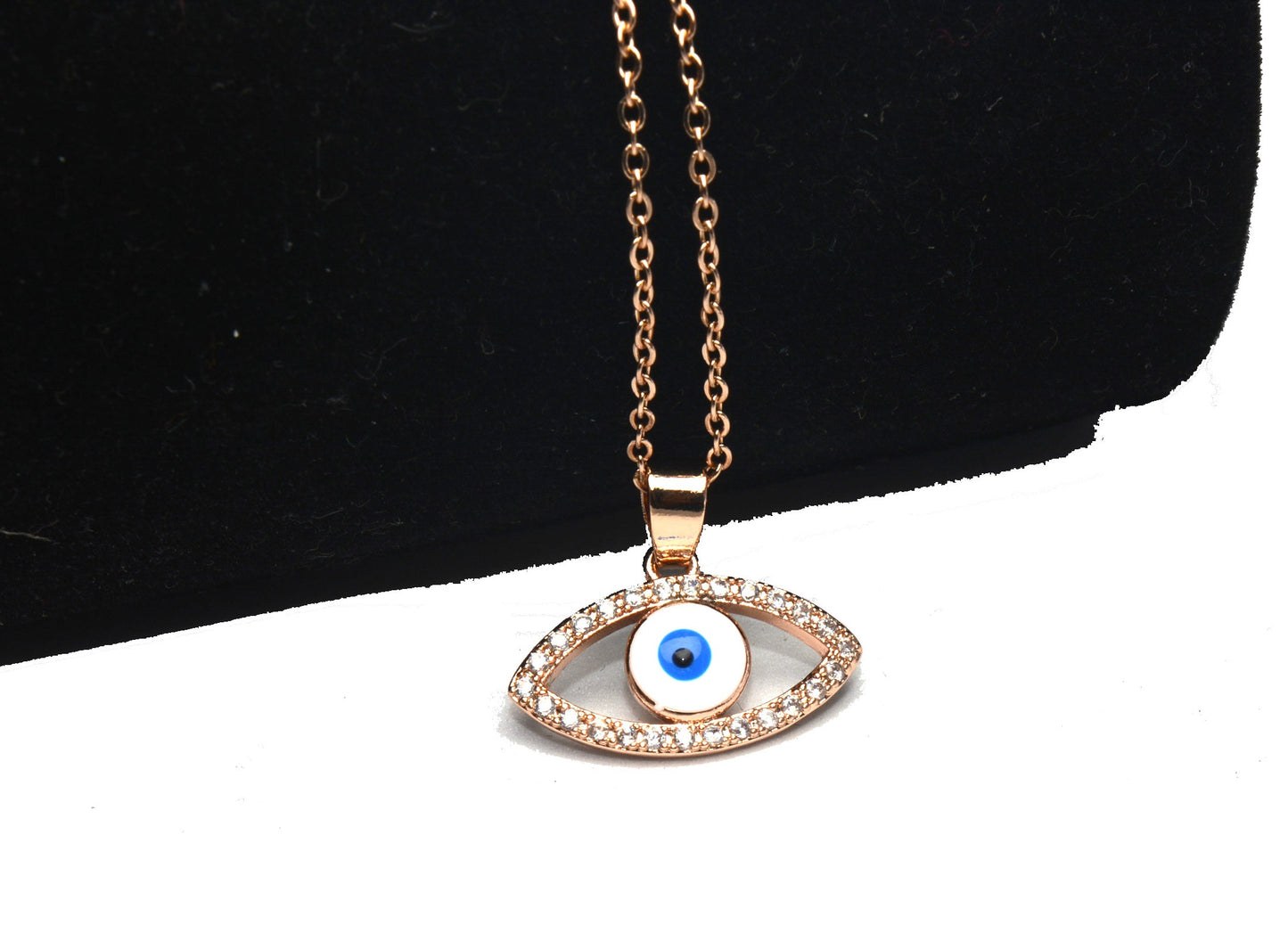 Blue and White Evil Eye Studded AD Necklace Chain Pendant