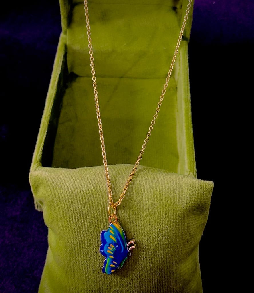 Enamelled Style Butterfly Necklace Chain Pendant