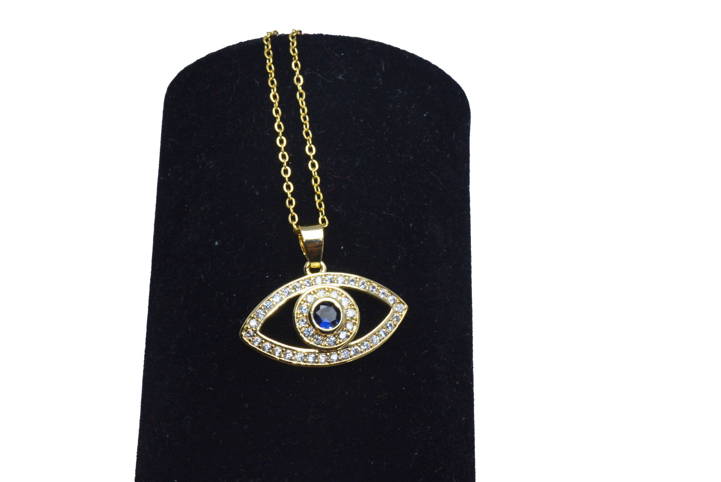Blue Stone Studded AD Evil Eye Necklace Chain Pendant