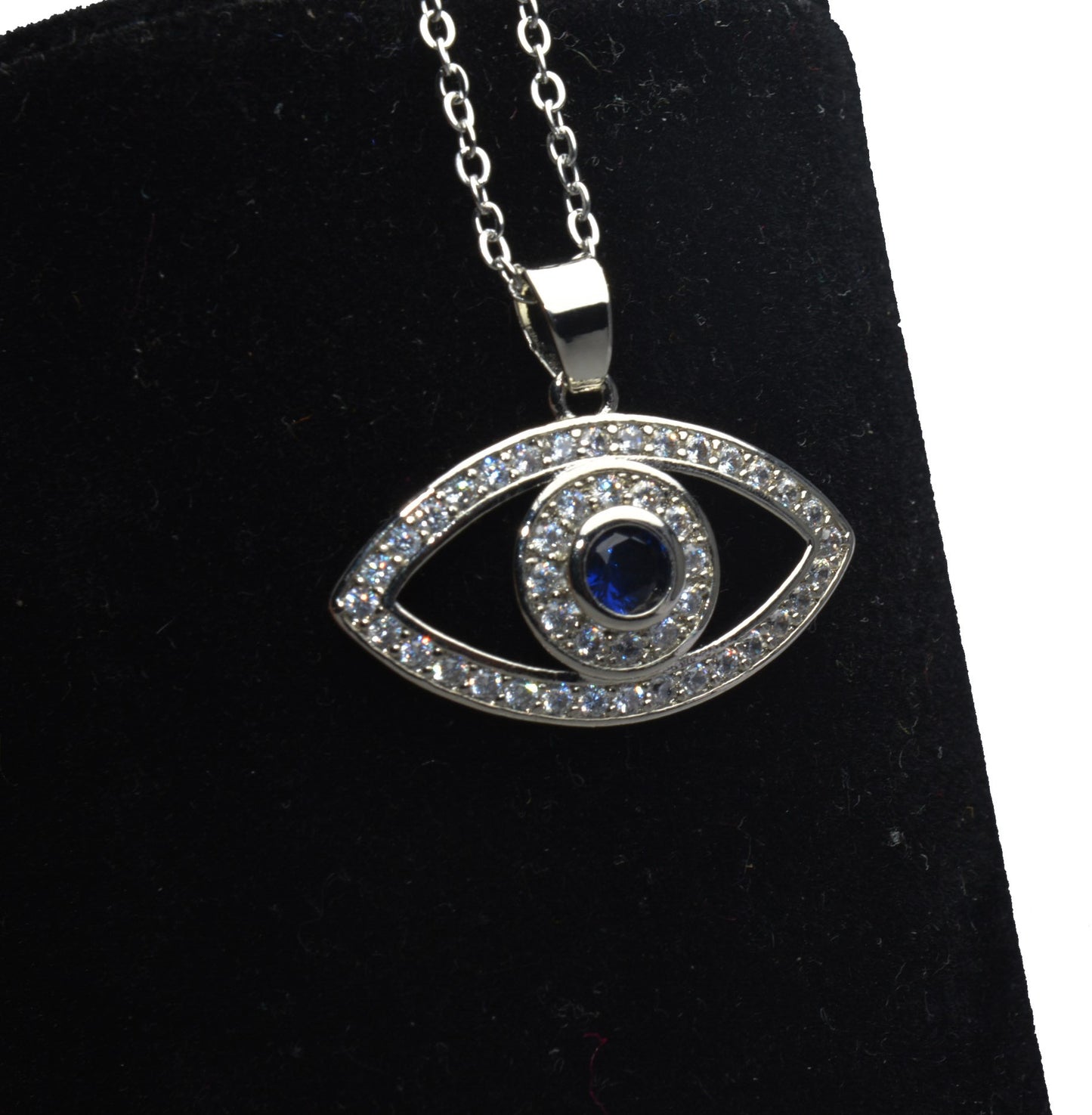 Blue Stone Studded AD Evil Eye Necklace Chain Pendant