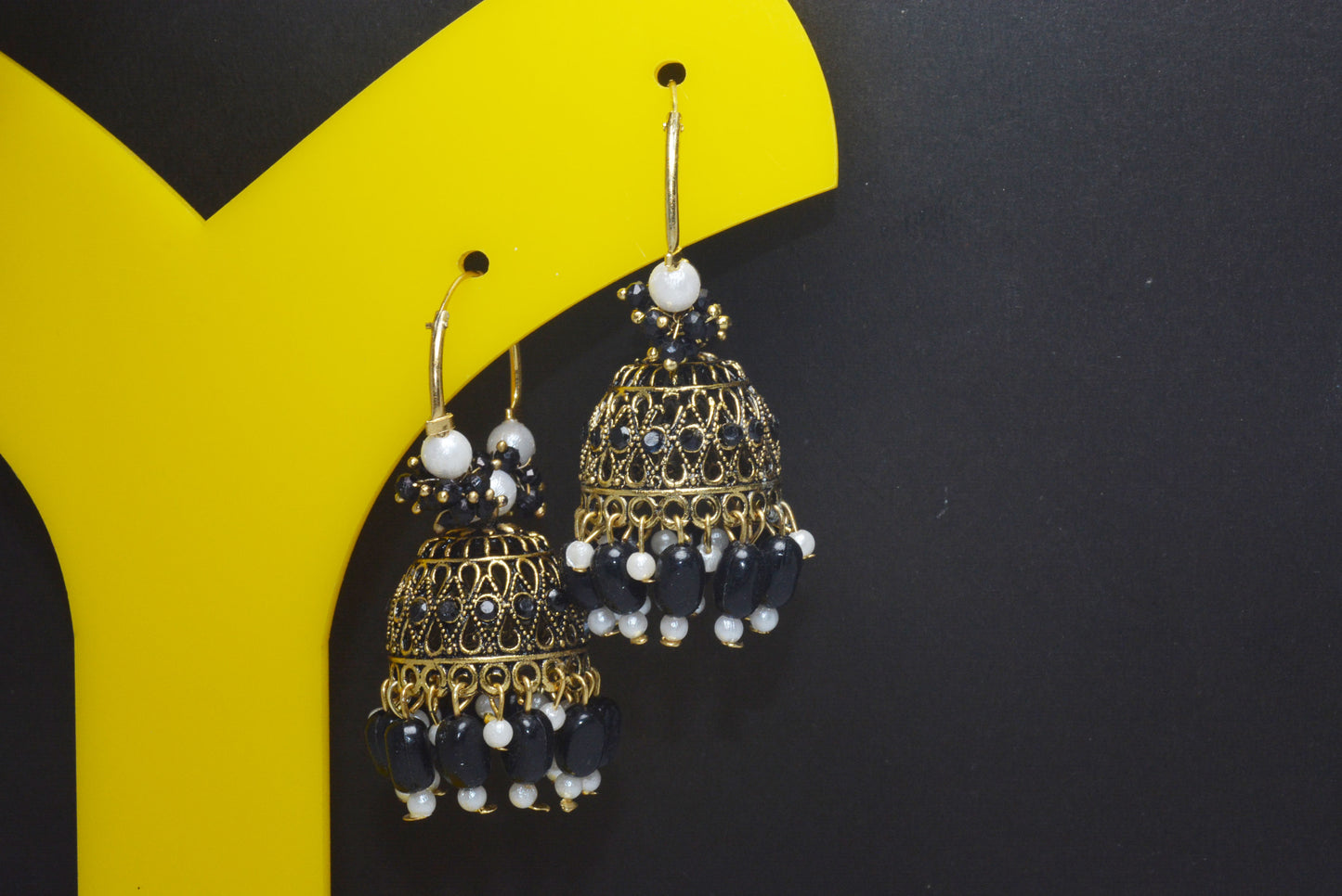 Premium Stones Studded Beads Hangings Hoop Jhumka Earrings
