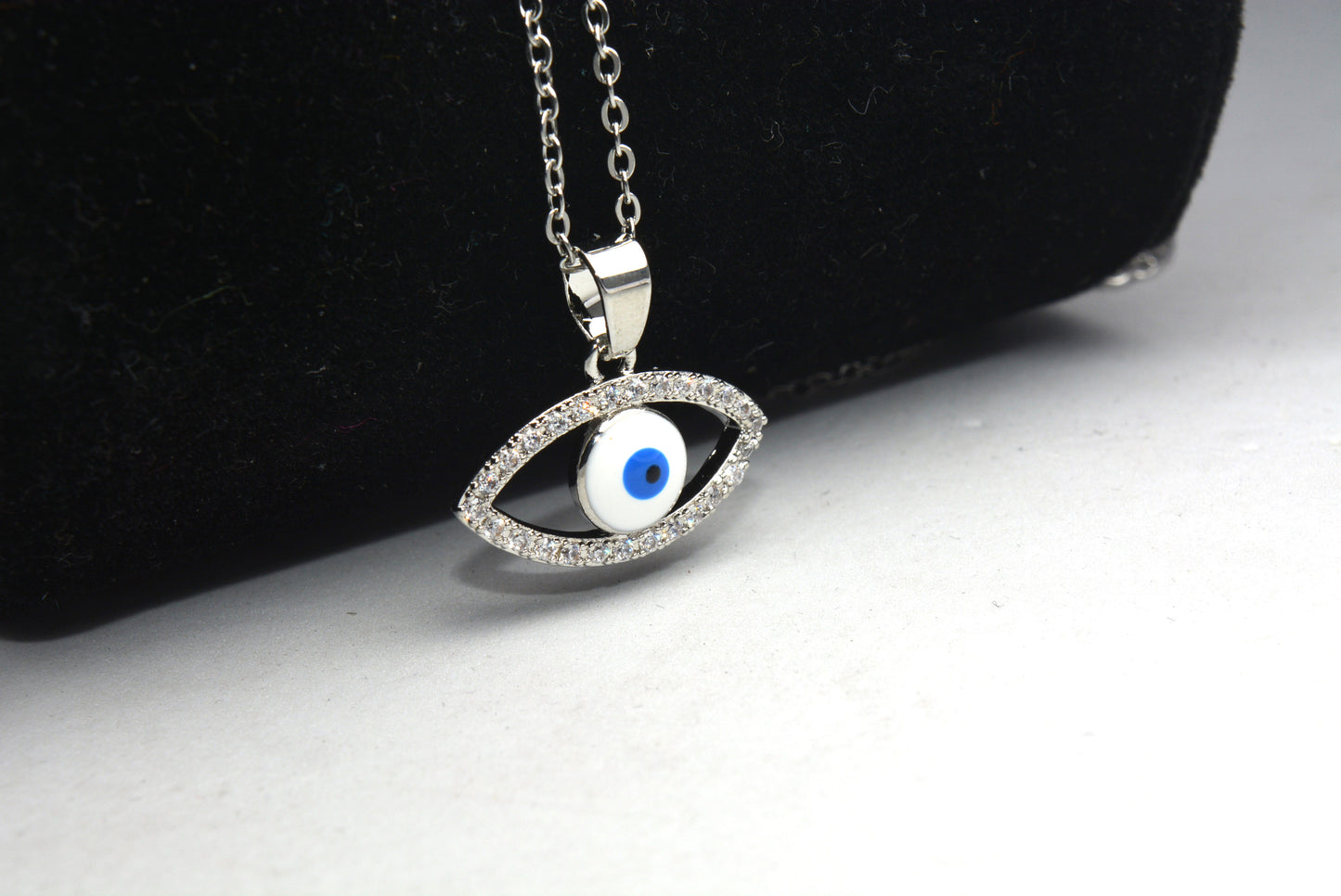Blue and White Evil Eye Studded AD Necklace Chain Pendant