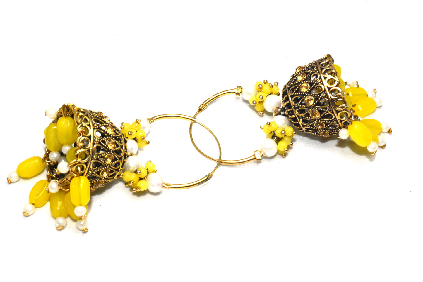 Premium Stones Studded Beads Hangings Hoop Jhumka Earrings