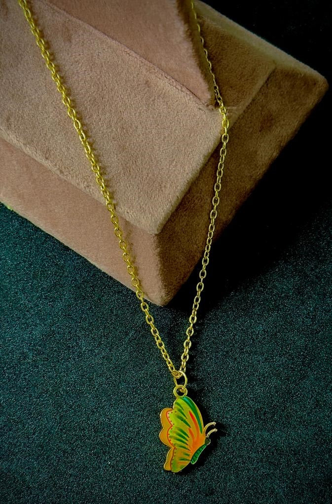 Enamelled Style Butterfly Necklace Chain Pendant