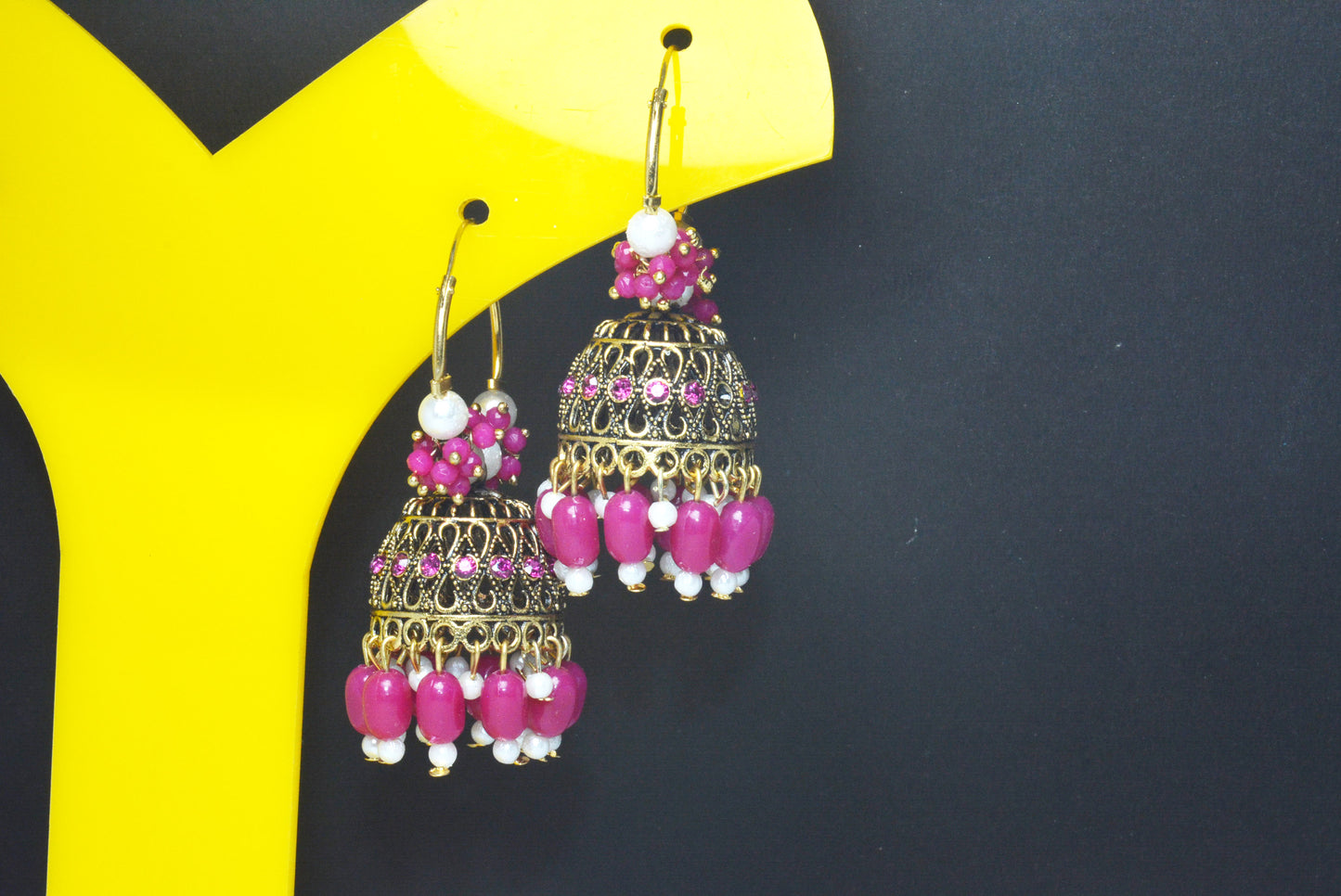 Premium Stones Studded Beads Hangings Hoop Jhumka Earrings