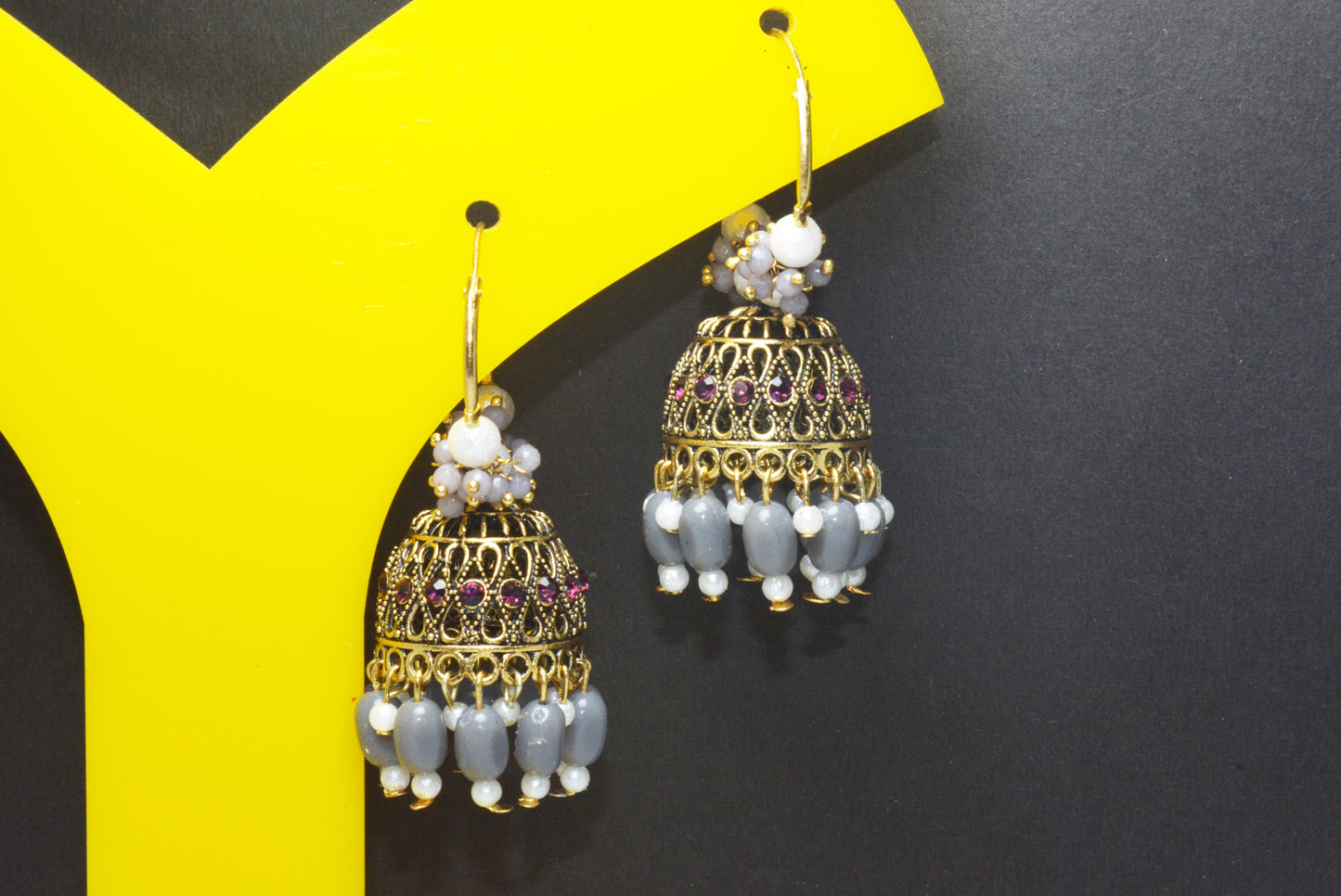 Premium Stones Studded Beads Hangings Hoop Jhumka Earrings