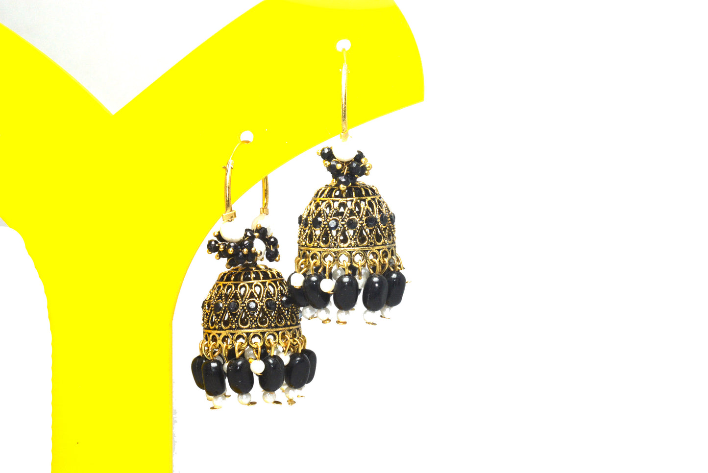 Premium Stones Studded Beads Hangings Hoop Jhumka Earrings