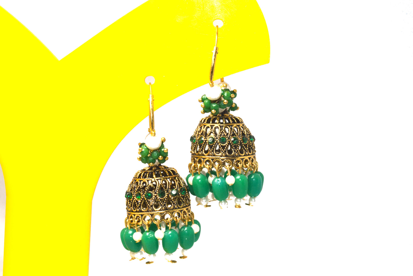 Premium Stones Studded Beads Hangings Hoop Jhumka Earrings
