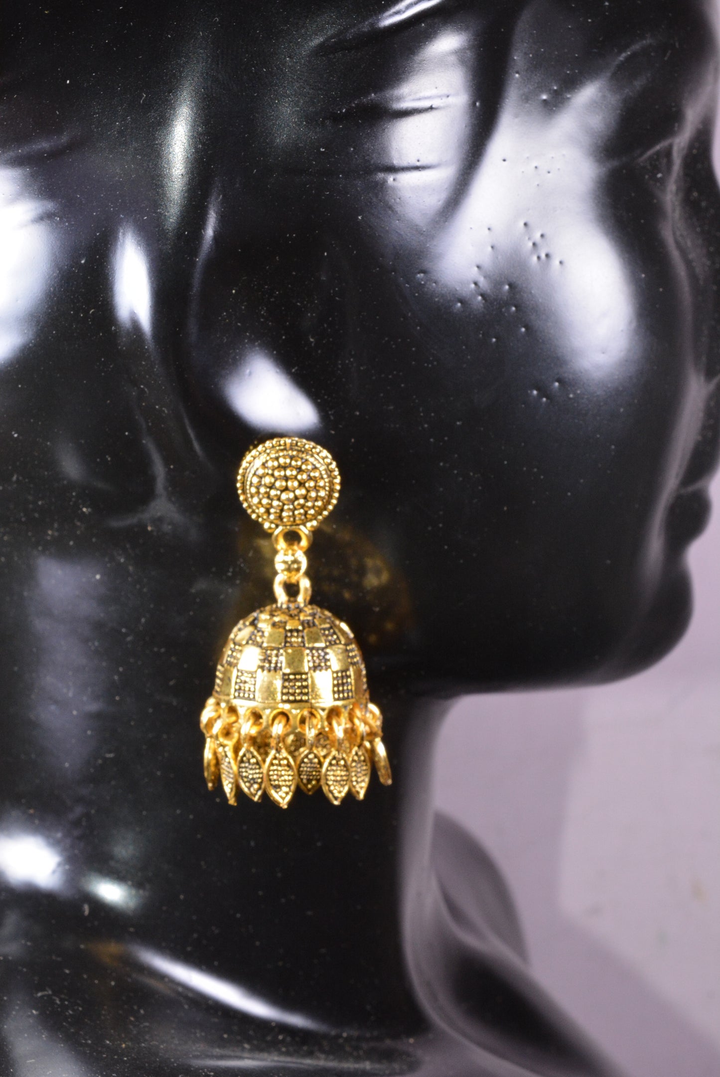 Golden Dome Style Push Plugs Jhumka Drop Earrings
