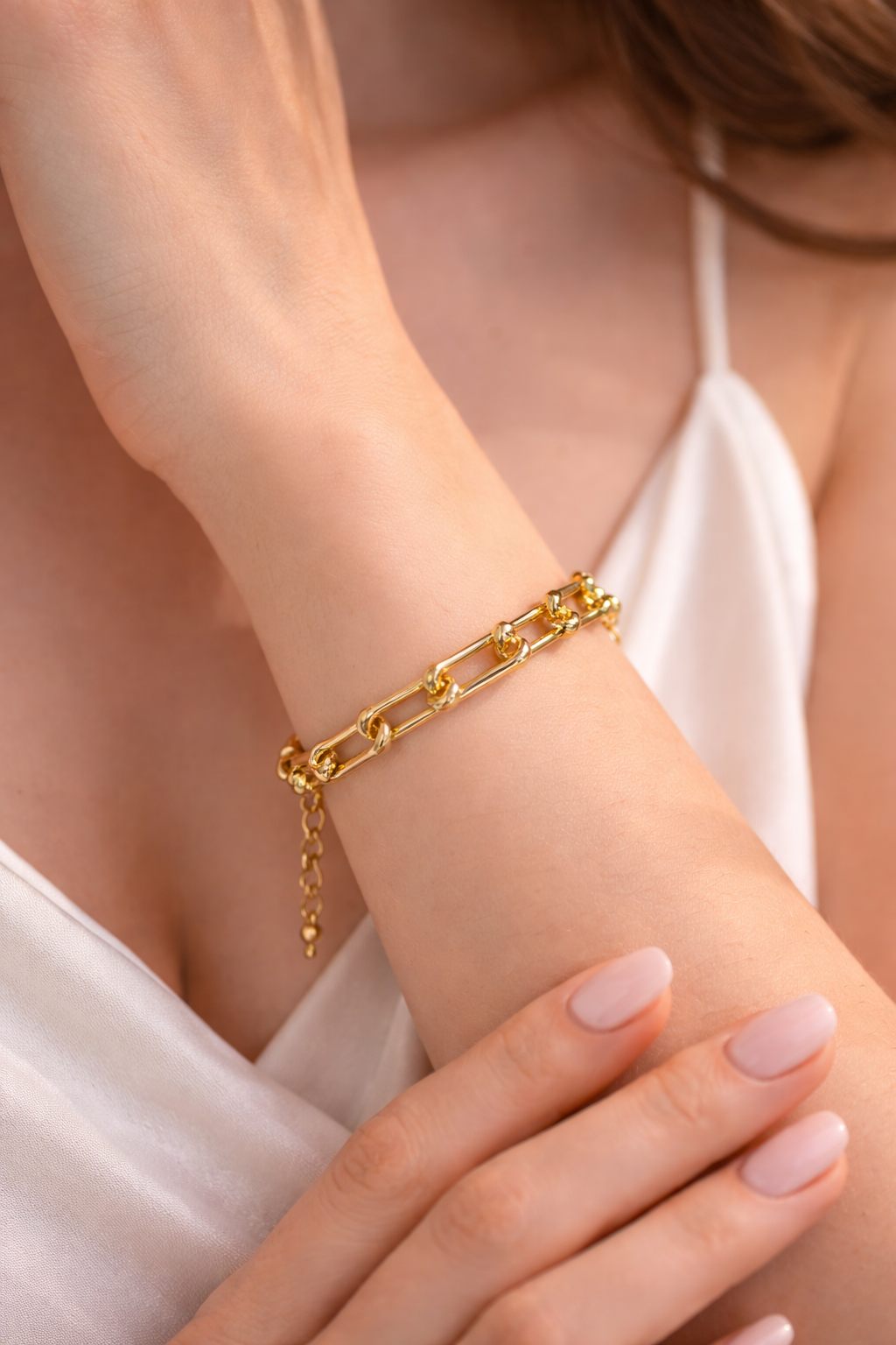 Gold Plated Link Chain Bracelet – Trendy Adjustable Minimalist Bracelet for Women