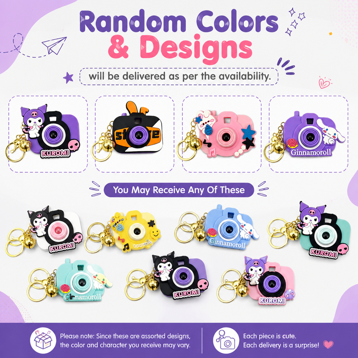 Mini Toy Camera Keychain with Vibrant Cartoon Projection | Cute Multi-Character Pocket Projector Fun Accessory | Random Colors and Characters | Pack of 2 Pcs