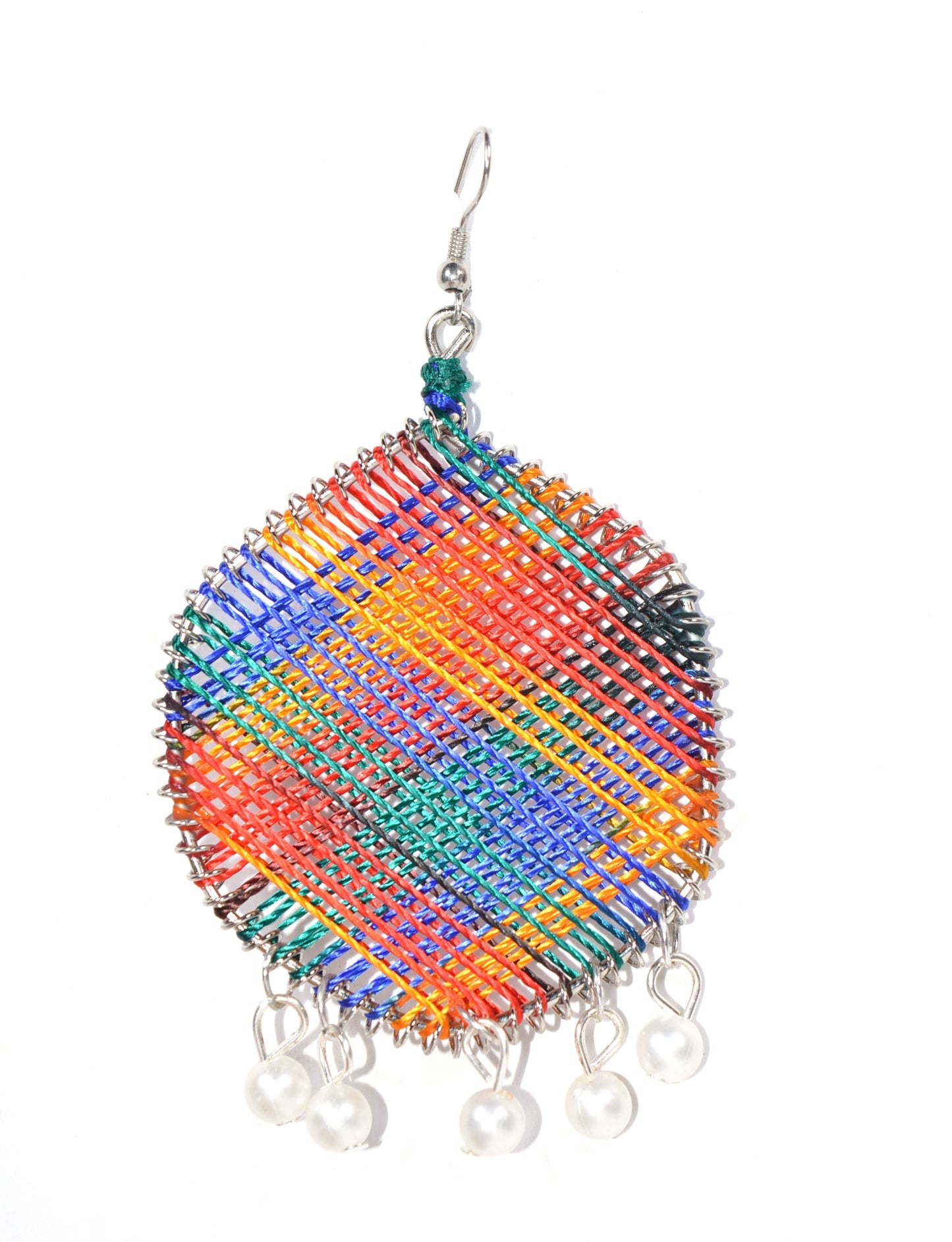 Hexagon Shaped Multicolored Thread Style Pearl Hangings Fish Hook Earrings