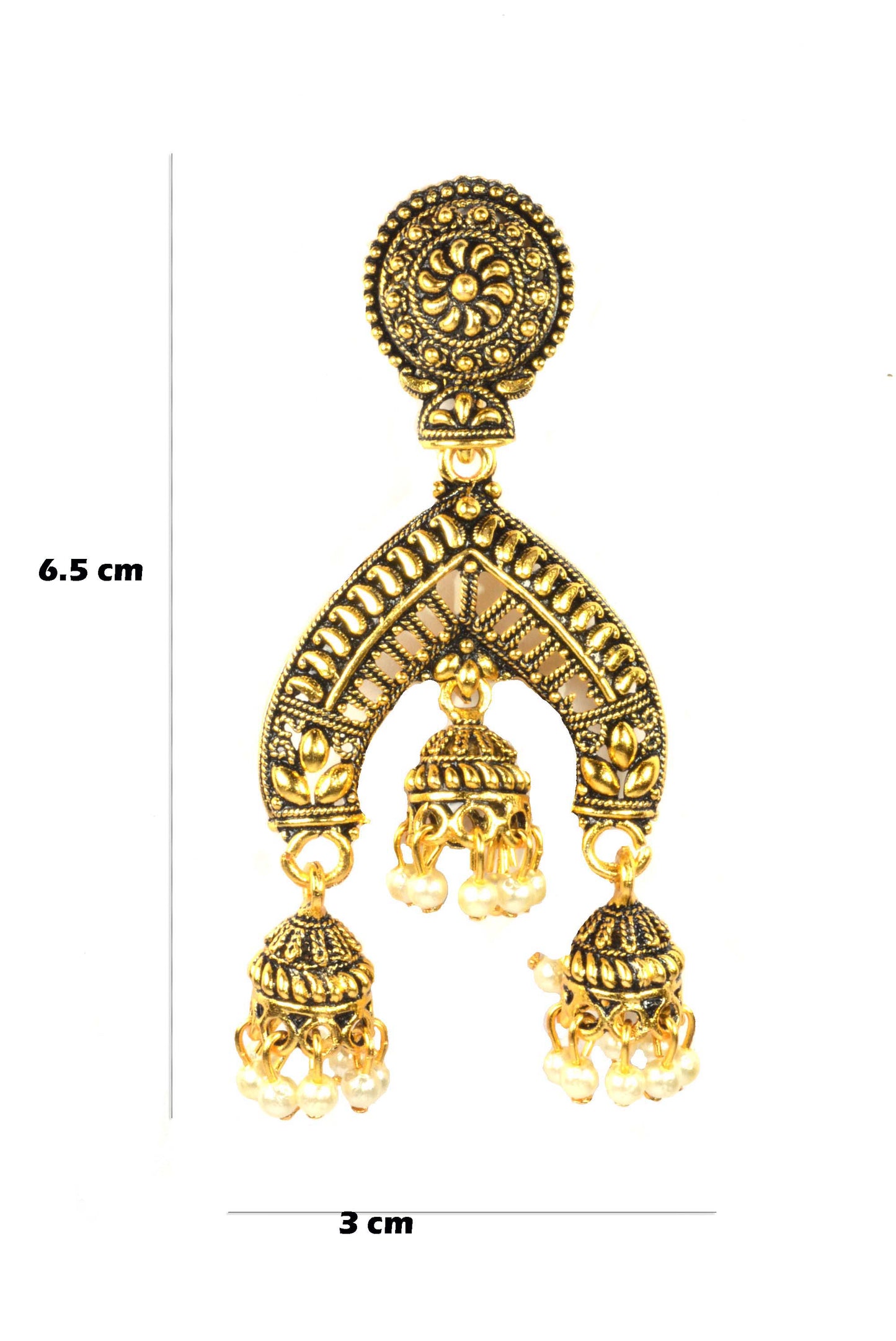 Golden Multiple Hangings Pearl Style Drop Jhumka Push Plugs Earrings