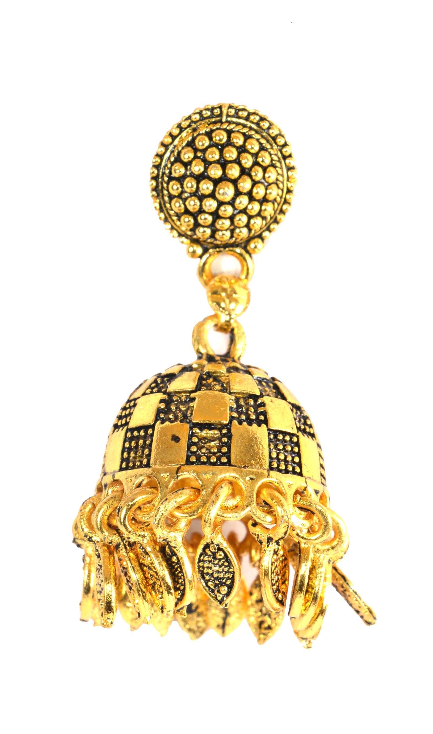 Golden Dome Style Push Plugs Jhumka Drop Earrings