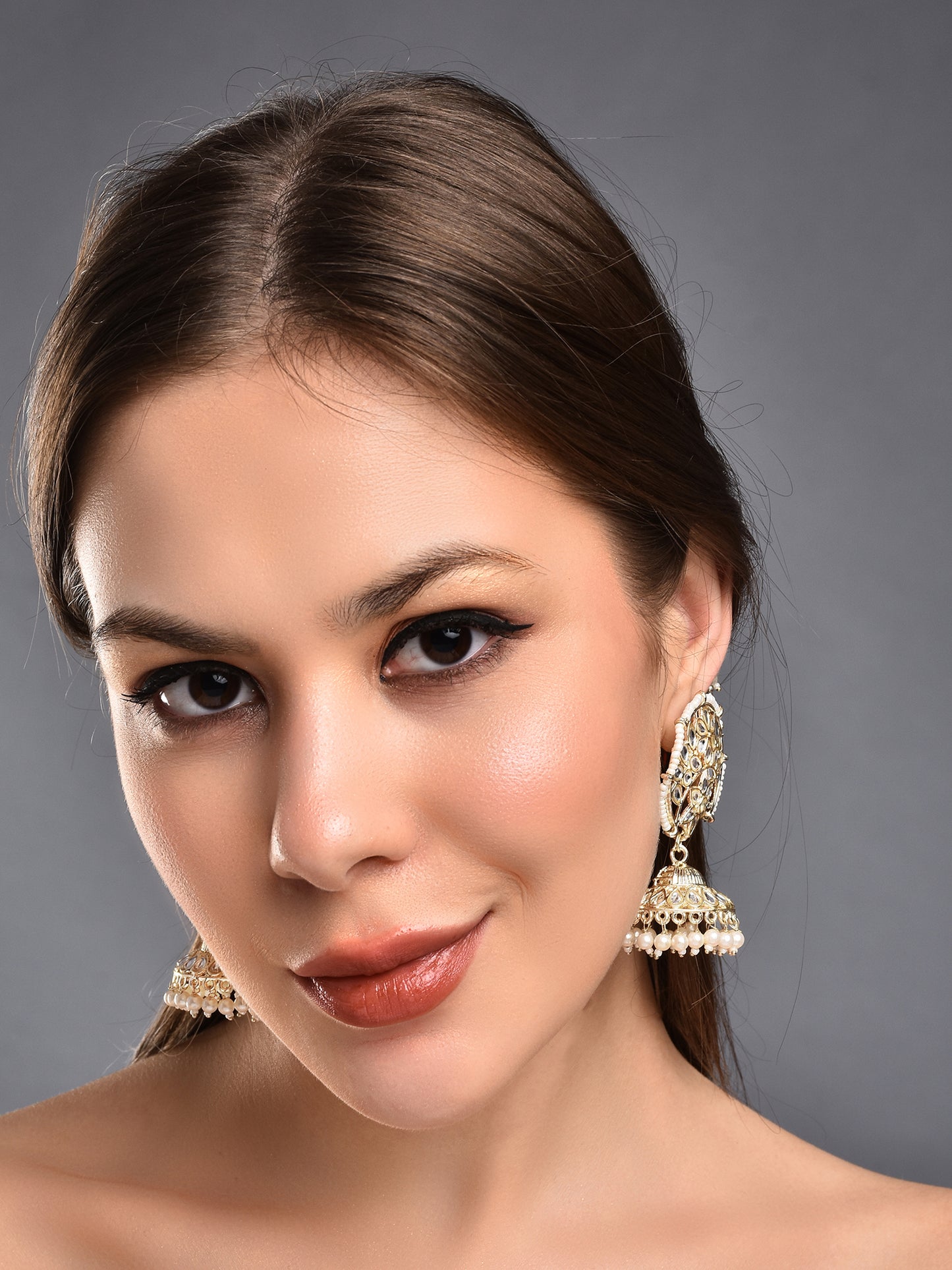 Elegant Kundan & Pearl Jhumka Bahubali Earrings Set - Traditional Bridal Jewelry for Festive Occasions