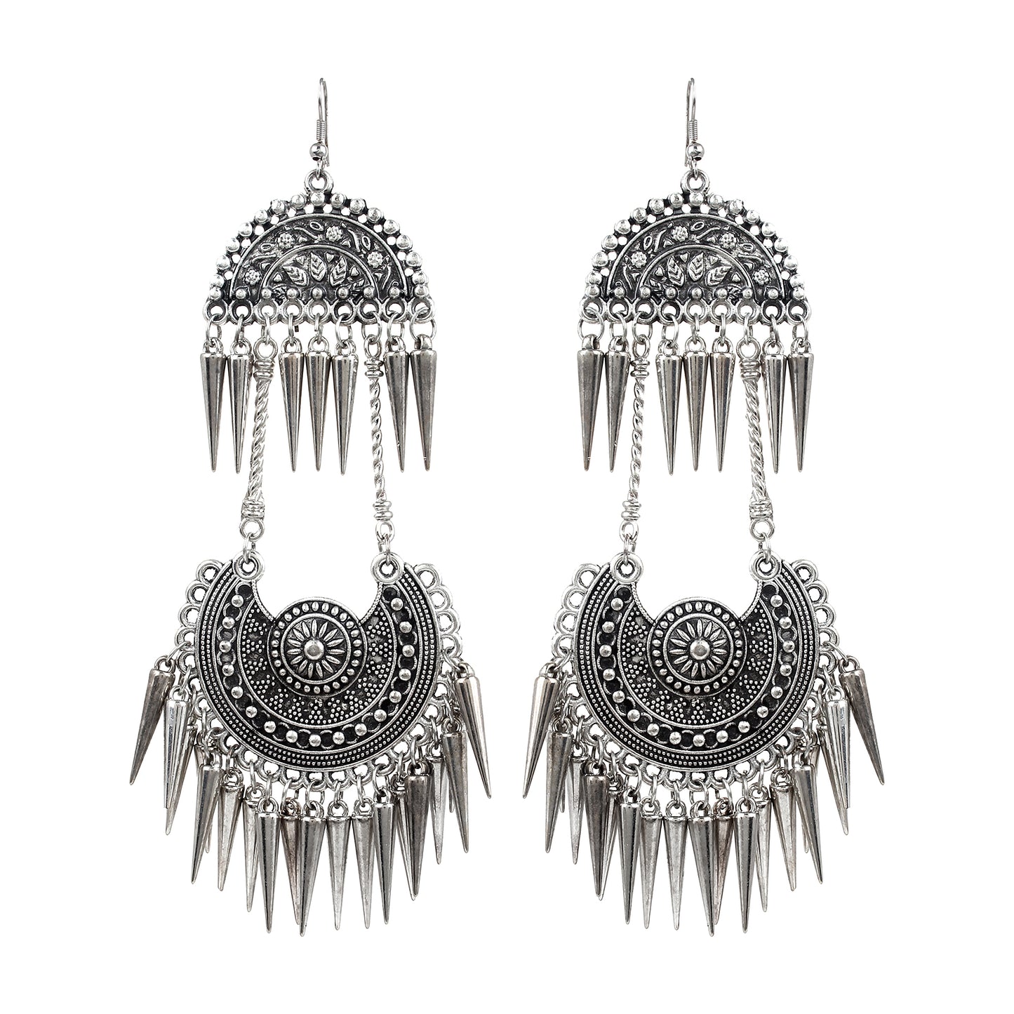 Metal Black Finished Long Heavy Fish Hook Earrings