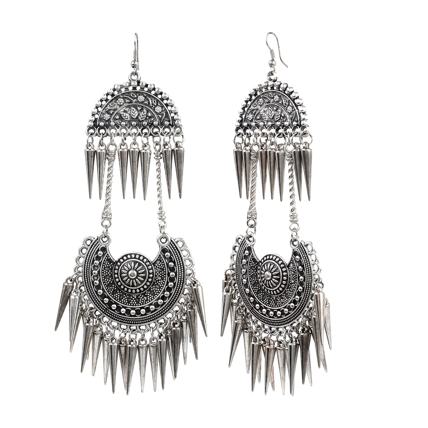 Metal Black Finished Long Heavy Fish Hook Earrings