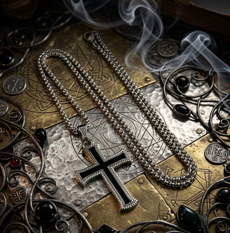 Classic Black Cross Pendant Necklace for Men & Women | Stainless Steel Unisex Chain Pendant | Gothic Streetwear Jewelry