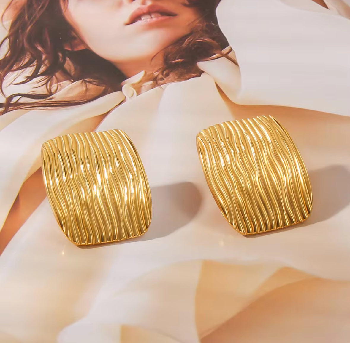 Stainless Steel Rectangle Golden Korean Imitation Earrings – Chic & Affordable Styles