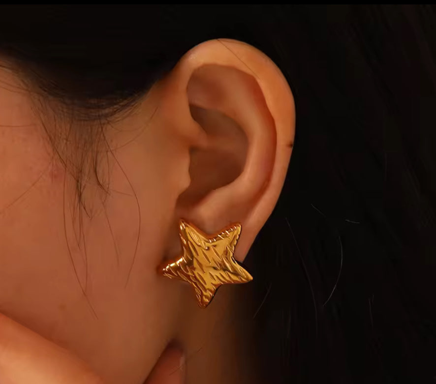 Stainless Steel Star Golden Korean Imitation Earrings – Chic & Affordable Styles