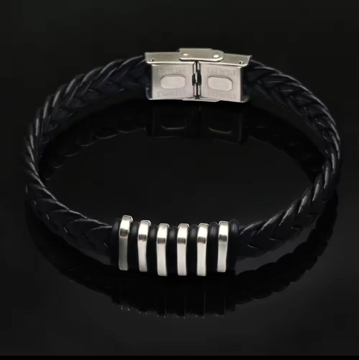 Men’s Braided Leather Bracelet with Stainless Steel Accents – Rugged & Refined