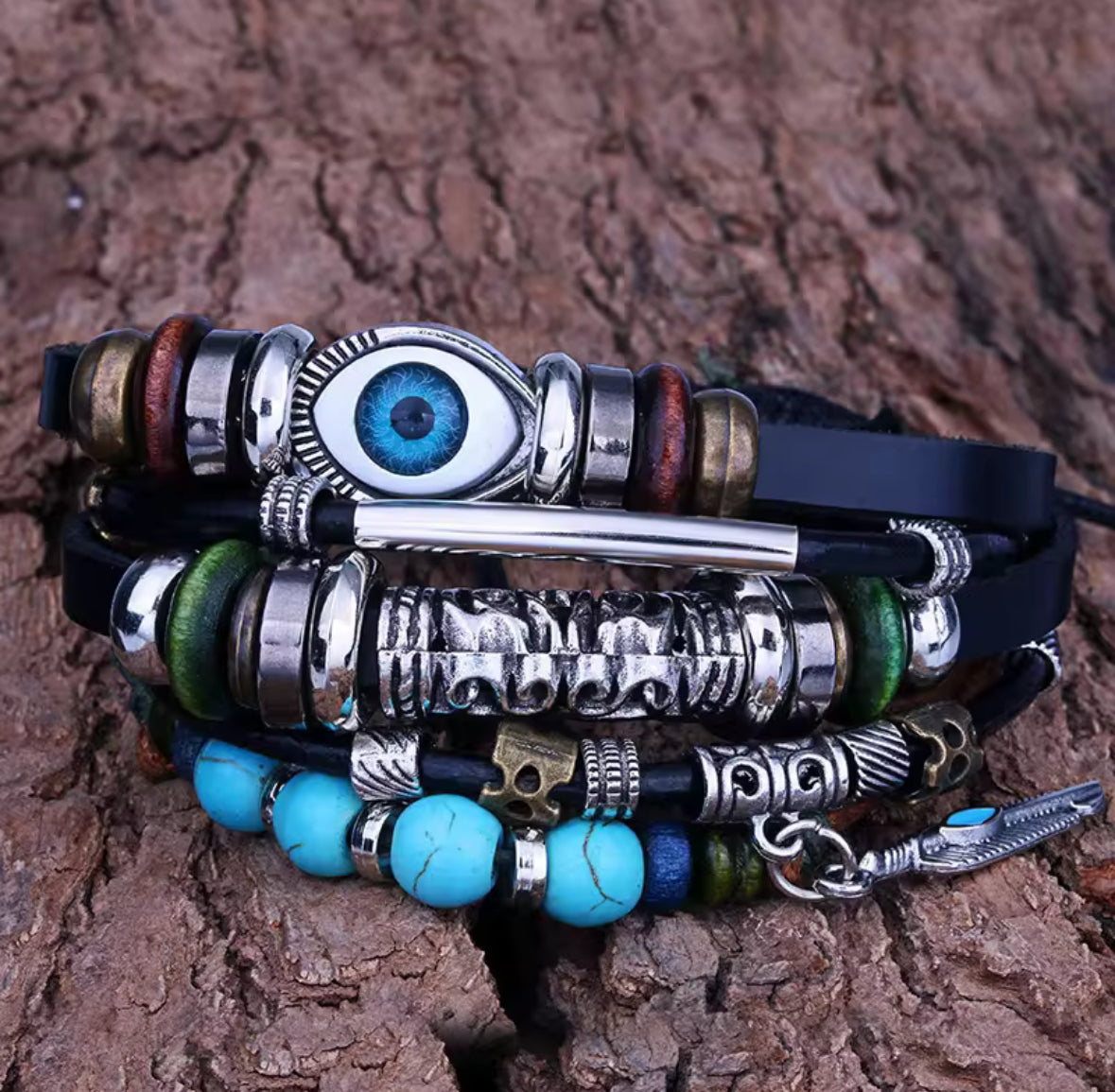 Boho Evil Eye Bracelet Set – Multilayer Beaded Charm Unisex Bracelets