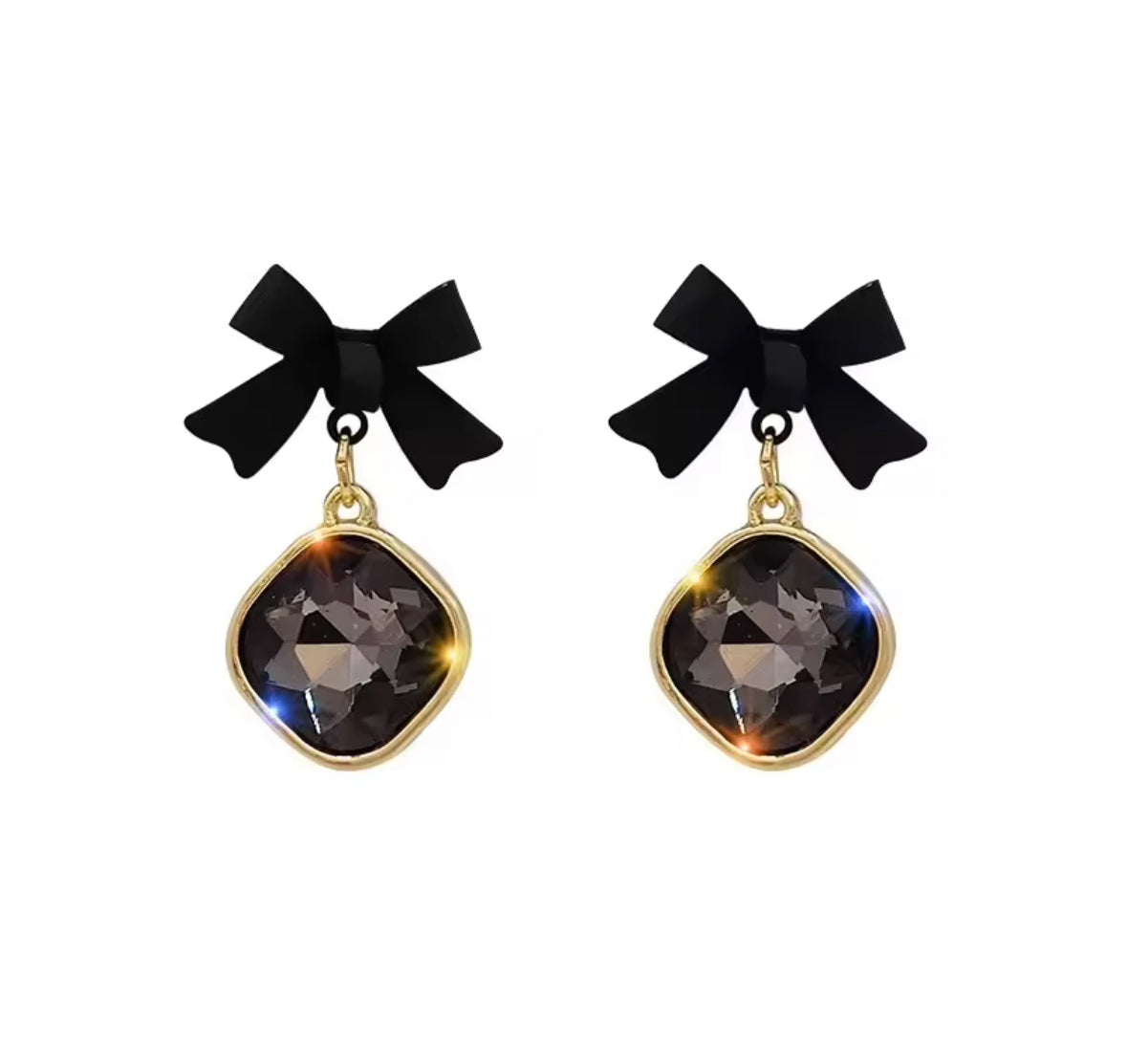 Elegant Black Bow & Crystal Drop Earrings – Chic Statement Dangle Jewelry for Women