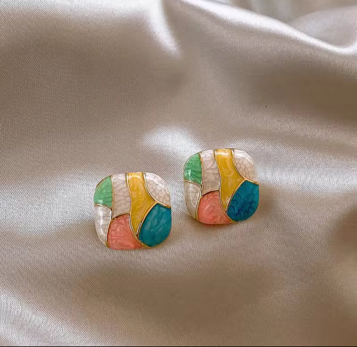 Colorful Mosaic Statement Earrings – Abstract Geometric Studs for Women